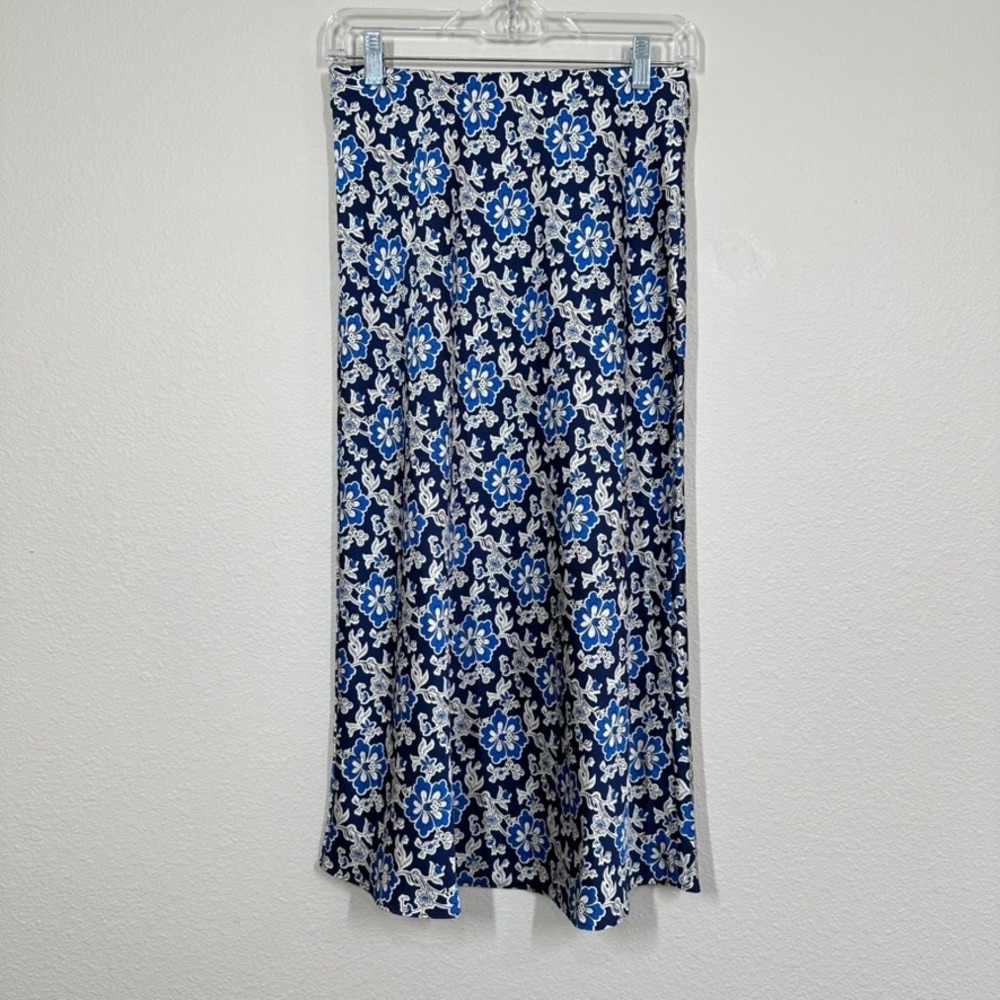 J. Crew Size XS Gwyneth Slip Skirt Blue Floral Feminine Delicate Flounce Hem